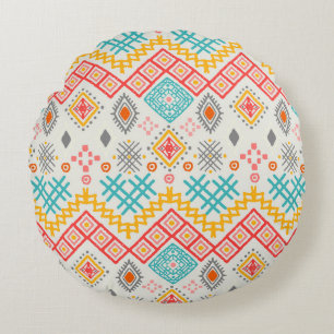 Tribal art: boho geometric print. round cushion