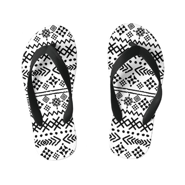 Tribal art boho: geometric seamless. kid's flip flops (Footbed)