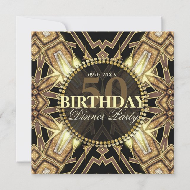 Tribal Art Deco Gold Glow 50th Birthday Invitation (Front)
