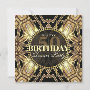 Tribal Art Deco Gold Glow 50th Birthday Invitation