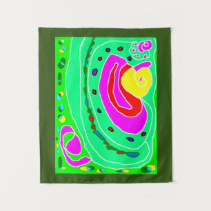 Tribal art decor shades of green with pink red tapestry