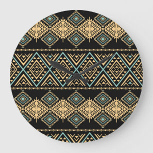 Tribal art, ethnic geometric, colourful pattern. large clock