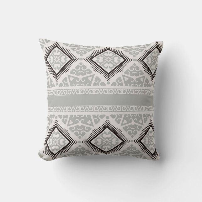 Tribal Art Pillow in Grey and Black (Front)