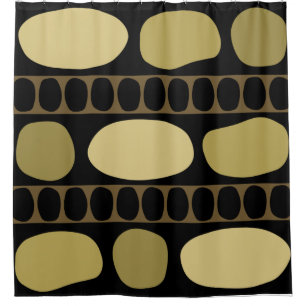 Tribal Art Rock Pattern Black Beige Shower Curtain