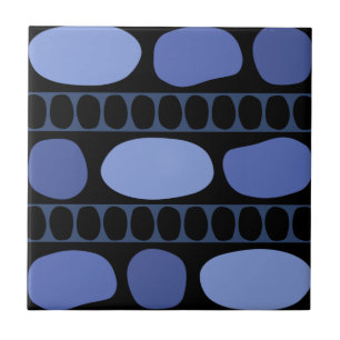 Tribal Art Rock Pattern Black Blue Tile