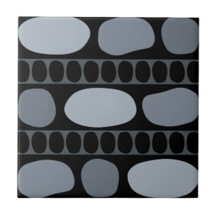 Tribal Art Rock Pattern Black Slate Grey Tile