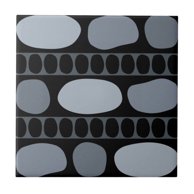 Tribal Art Rock Pattern Black Slate Grey Tile (Front)