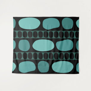 Tribal Art Rock Pattern Black Turquoise Tapestry