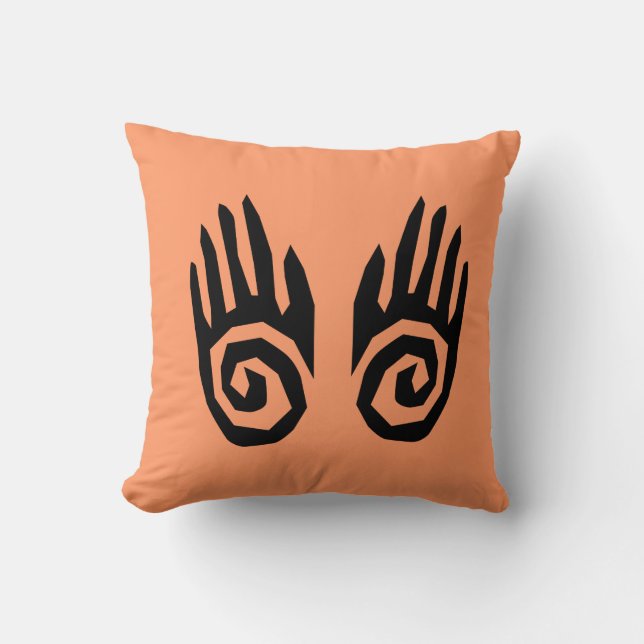 Tribal Art Throw Pillow. Tribal Hands Home Decor Cushion (Front)
