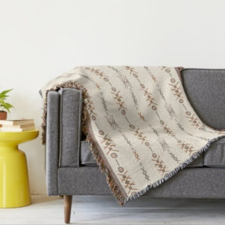 Tribal Aztec Beige Earth Tones Geometric Throw Blanket