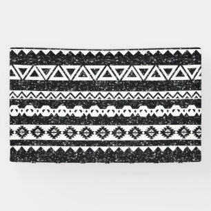 Tribal Aztec Black Glitter White Geometric Shapes Banner