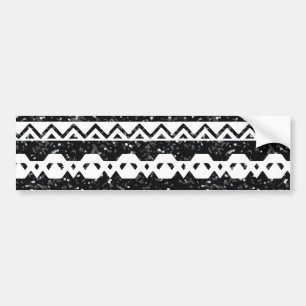 Tribal Aztec Black Glitter White Geometric Shapes Bumper Sticker