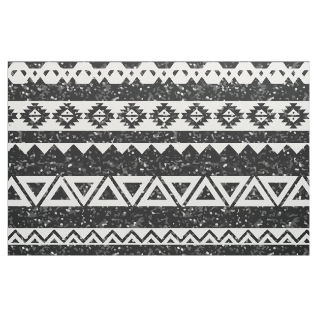 Tribal Aztec Black Glitter White Geometric Shapes Fabric (Fat Quarter)