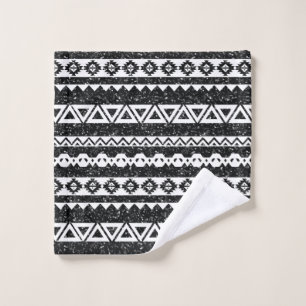 Tribal Aztec Black Glitter White Geometric Shapes Wash Cloth