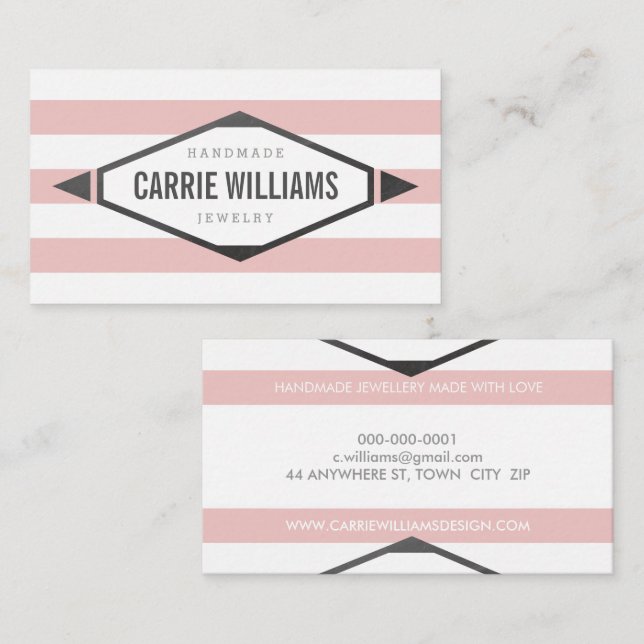 TRIBAL AZTEC BOHO LOGO striped simple pink grey Business Card (Front/Back)