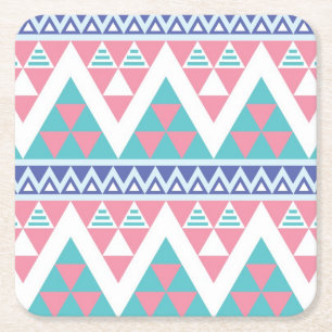 Tribal aztec colourful pattern square paper coaster