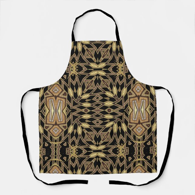 Tribal Aztec Fusion Black & Gold Pattern Apron (Front)