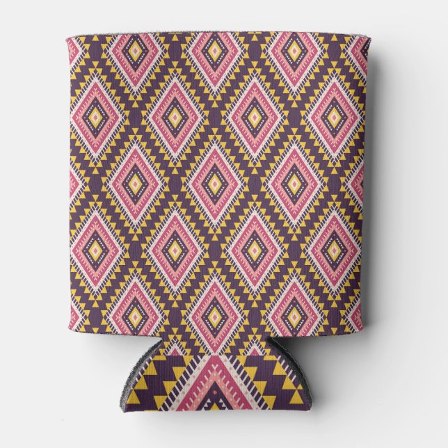 Tribal Aztec, geometric vintage pattern. Can Cooler (Front)