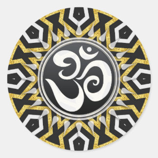 Tribal Aztec Gold Sun Black+White Om Sticker
