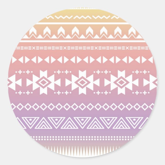 Tribal aztec ombre pattern classic round sticker (Front)
