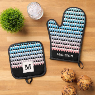 Tribal Aztec Ombre Pattern Oven Mitt & Pot Holder Set