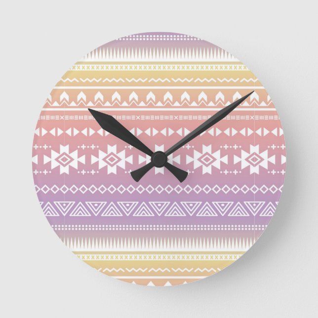 Tribal aztec ombre pattern round clock (Front)