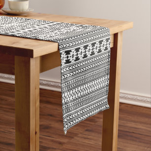 Tribal Aztec Pattern Black And White Short Table Runner