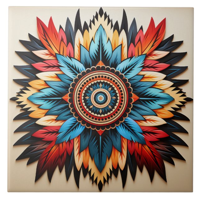 Tribal Aztec pattern geometric abstract colourful Tile (Front)