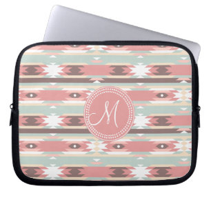 Tribal Aztec Pink Monogram Pattern Laptop Sleeve