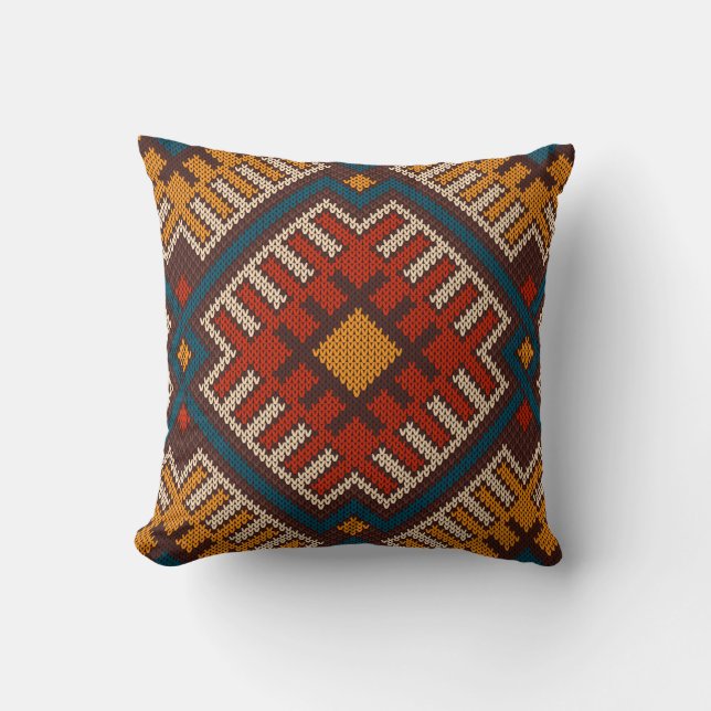 Tribal Aztec seamless pattern on the wool knitted  Cushion (Front)