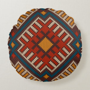 Tribal Aztec seamless pattern on the wool knitted Round Cushion