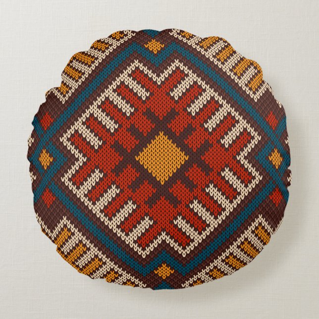 Tribal Aztec seamless pattern on the wool knitted  Round Cushion (Front)