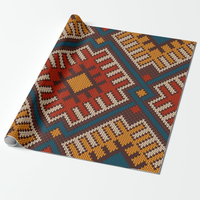 Tribal Aztec seamless pattern on the wool knitted  Wrapping Paper (Unrolled)