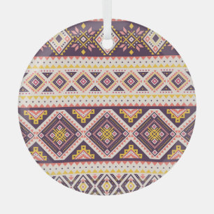 Tribal Aztec striped, geometric pattern. Glass Tree Decoration