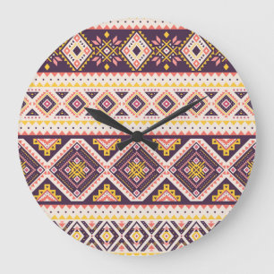 Tribal Aztec striped, geometric pattern. Large Clock