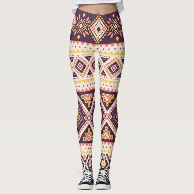 Tribal Aztec striped, geometric pattern. Leggings (Front)
