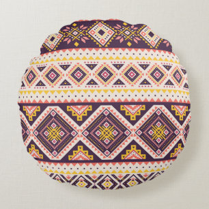 Tribal Aztec striped, geometric pattern. Round Cushion