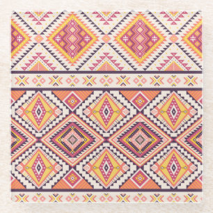 Tribal Aztec Striped Seamless Background Glass Coaster
