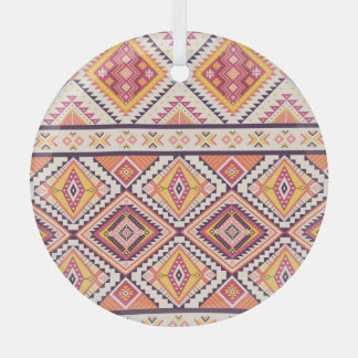 Tribal Aztec Striped Seamless Background Glass Tree Decoration