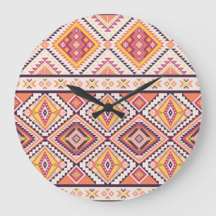 Tribal Aztec Striped Seamless Background Large Clock