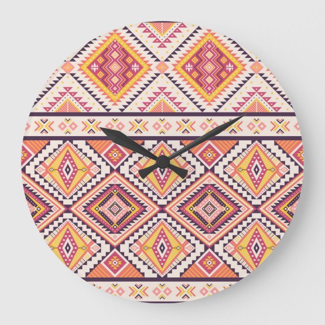 Tribal Aztec Striped Seamless Background Large Clock (Front)