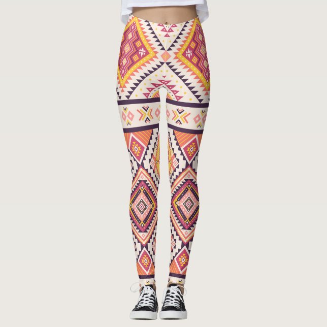 Tribal Aztec Striped Seamless Background Leggings (Front)
