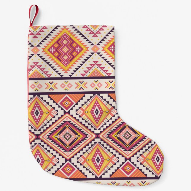 Tribal Aztec Striped Seamless Background Small Christmas Stocking (Front)