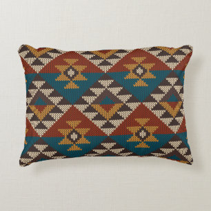 Tribal Aztec Wool Knitted Texture. Decorative Cushion