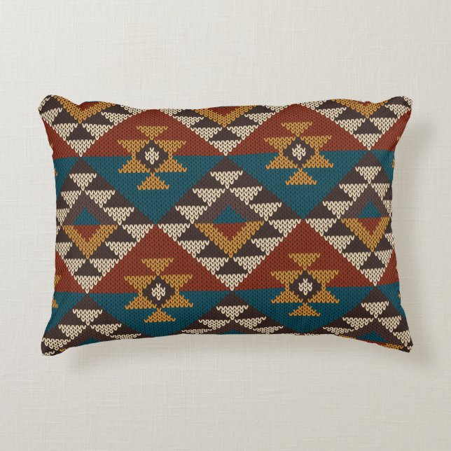 Tribal Aztec Wool Knitted Texture. Decorative Cushion (Front)
