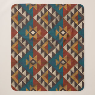 Tribal Aztec Wool Knitted Texture. Sherpa Blanket