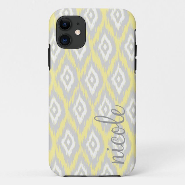 Tribal Aztec Yellow & Grey Modern Personalised Case-Mate iPhone Case (Back)