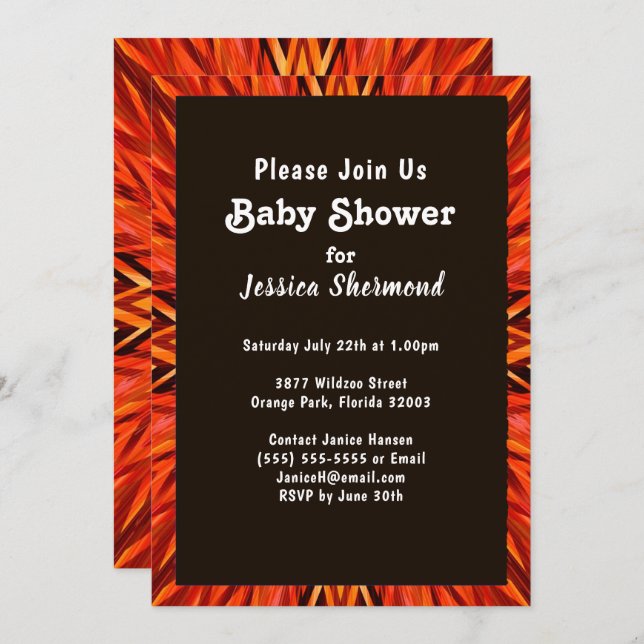 Tribal Baby Shower Copper Orange Abstract Invitation (Front/Back)