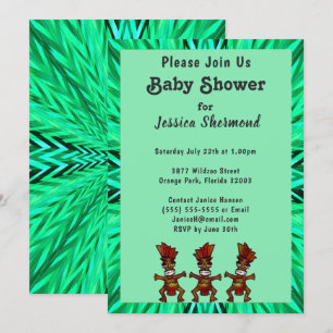 Tribal Baby Shower Emerald Green Abstract Invitation