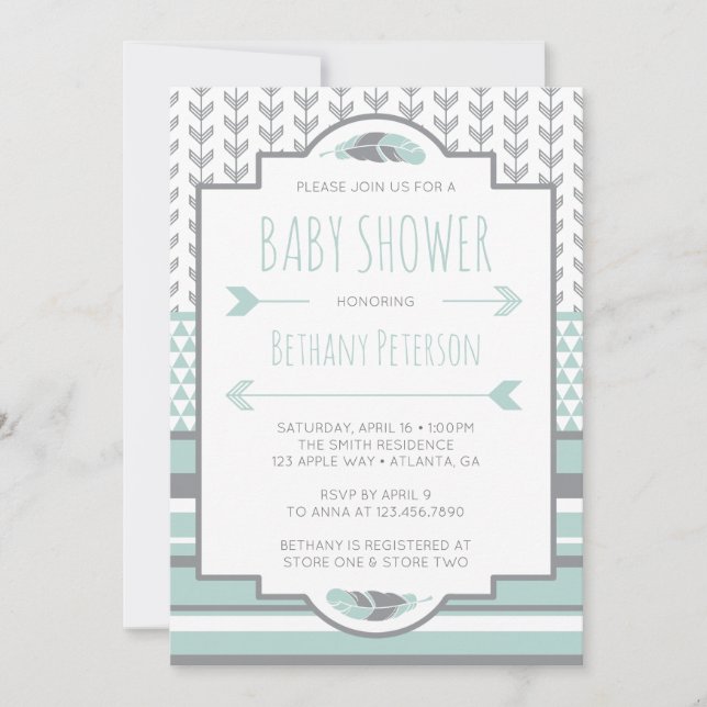 Tribal Baby Shower Invitation, Aztec, Arrows, BOHO Invitation (Front)